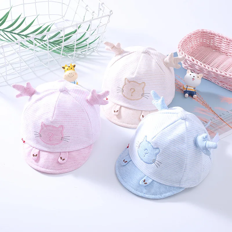 

Spring and autumn new baby hat cartoon cute cat soft brim baseball cap newborn warm tire