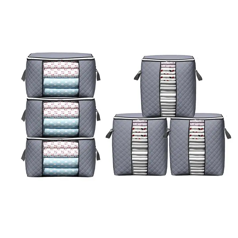 

3pcs/set Clothes Storage Bag Handle Large Capacity Pillow Blanket Holder Double Zippers Quilt Organizer