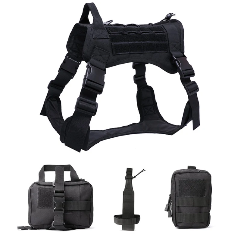 Black set Большой жилет-одежда для собак на открытом воздухе тактический MOLLE D4 жилет для собак с 3 моллевыми сумками защитная одежда для домашних животных - Цвет: Black set
