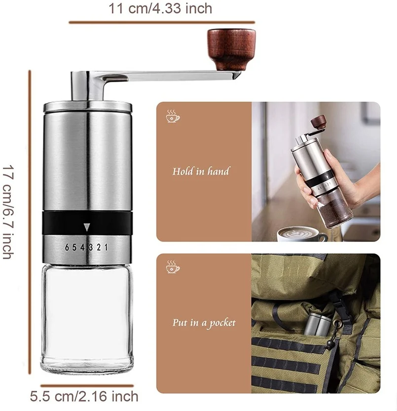 Ручной Кофе измельчители Керамика кофемолка ручной Точильщик 6 регулируемые