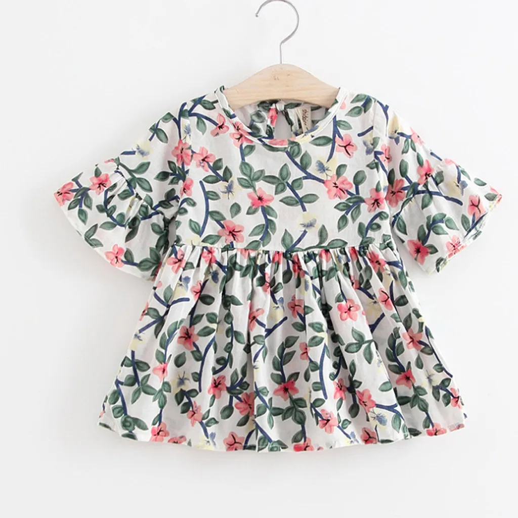 Новое летнее платье для девочек принцессы с короткими рукавами и цветочным