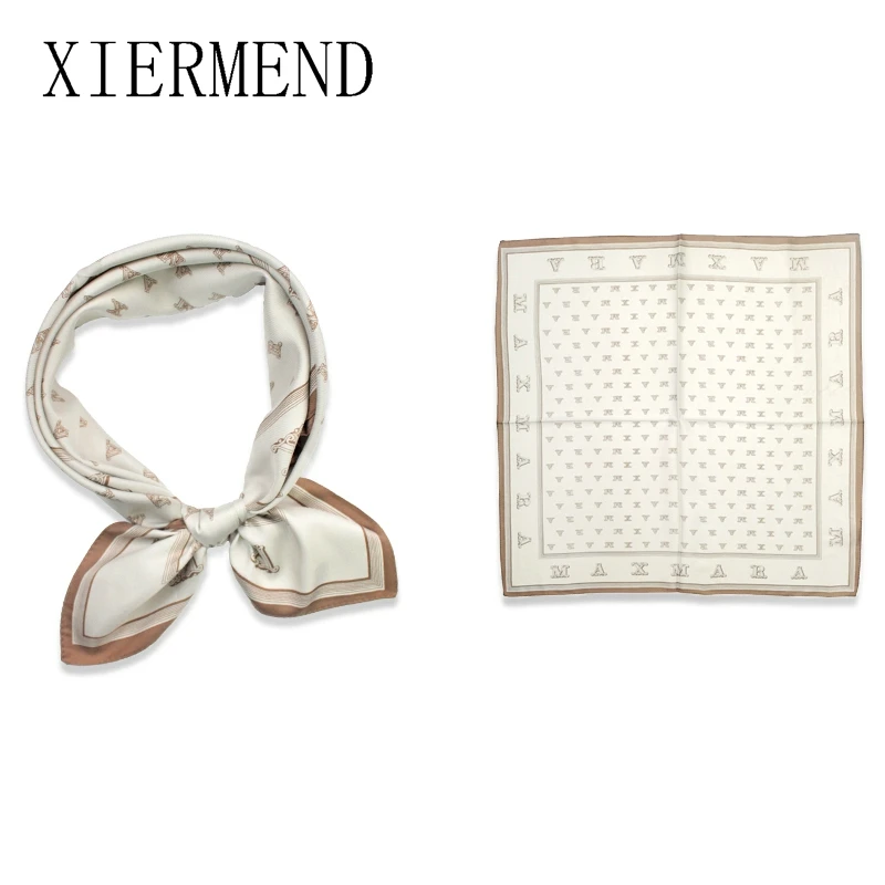 

2021 XIERMEND new 53*53 Square Scarf Hair Tie Band Print Women Small scarf Head Neck skinny scarf women