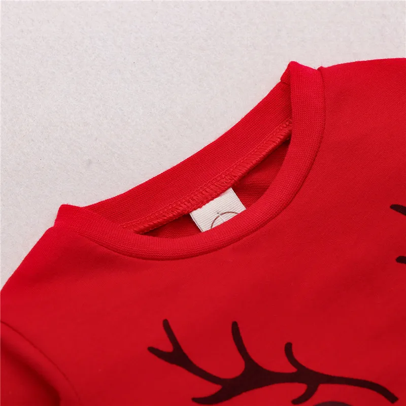 Children's Pullover Tops Red Nose Reindeer Pattern Round Neck Long Sleeve Hoodies Christmas Clothes for Boys Girls 0-4T