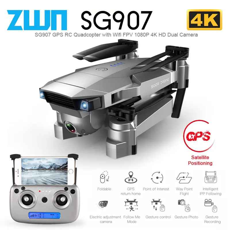 ZWN SG907 SG901 gps Радиоуправляемый квадрокоптер с Wifi FPV 1080P 4K HD Двойная камера оптический поток Дрон следуй за мной мини Дрон VS SG106 E502S