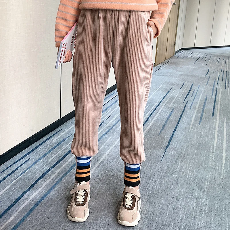 Штаны для девочек зимние плотные флисовые теплые полосатые повседневные