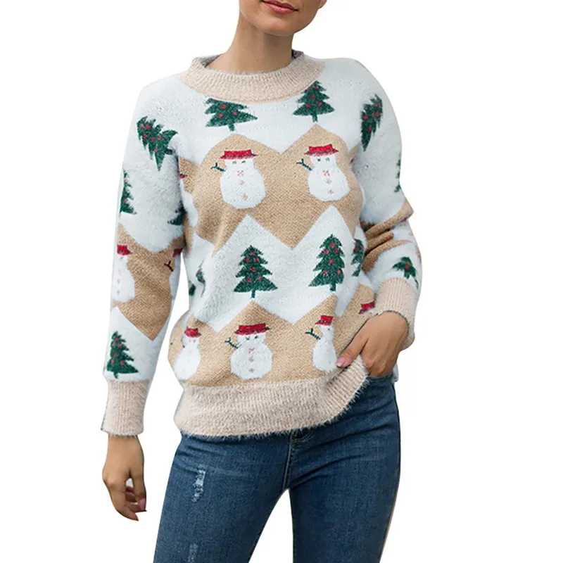 

New style Christmas sweater women Christmas tree snowman slim warm pullover knitwear sweater women pull femme nouveaute2019