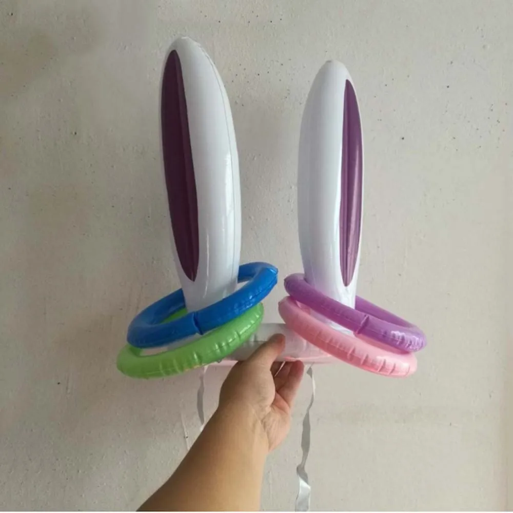 

5pcs Inflatable Bunny Rabbit Ears Ring Toss Game Fun Indoor Outdoor Toss Game Kids Party Favor Toys (1 Rabbit Ear and 4 Rings)
