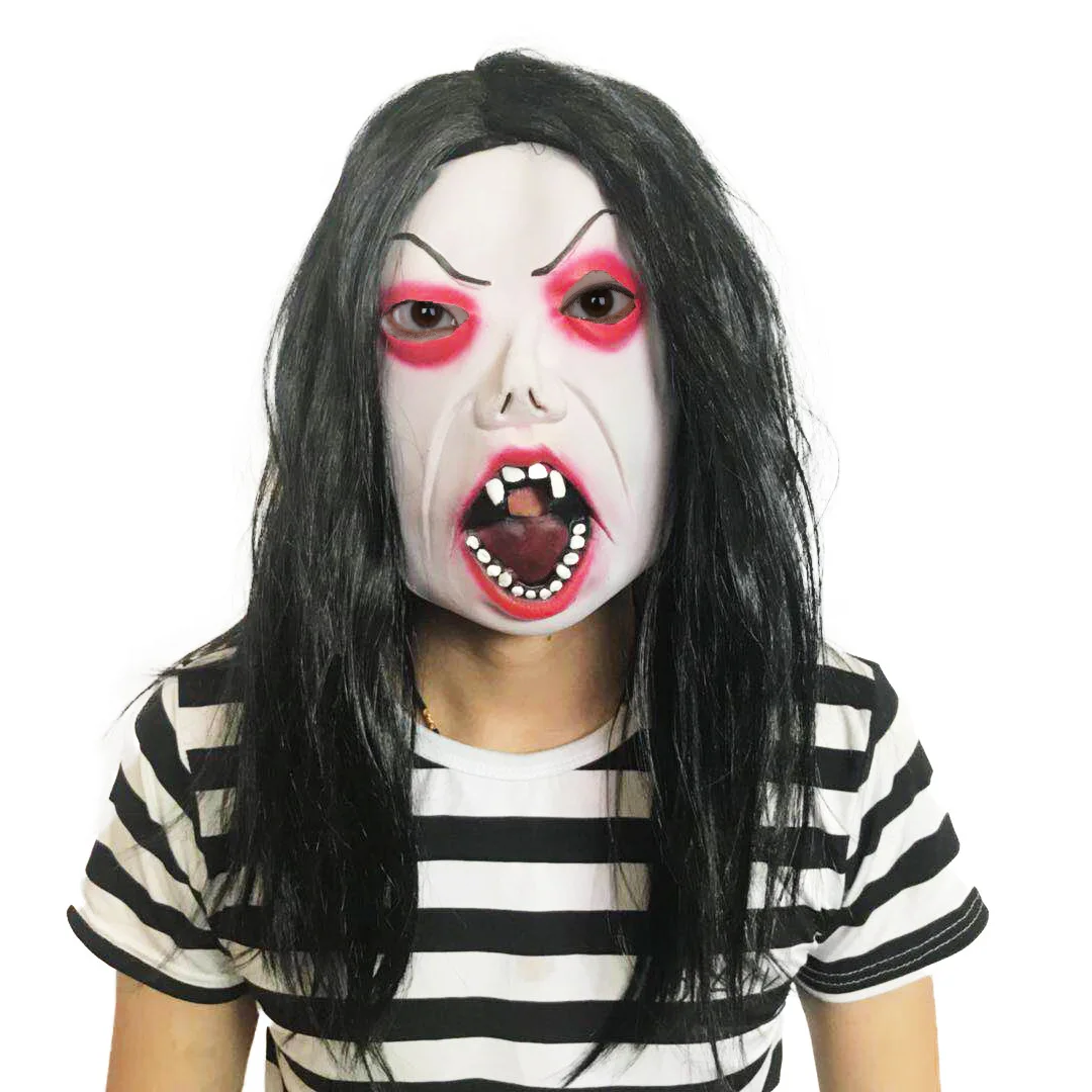 

Фестиваль Хэллоуина Косплей страшная маска для лица длинные волосы дьявол красные глаза страшная маска вечернее платье черные волосы и бро...