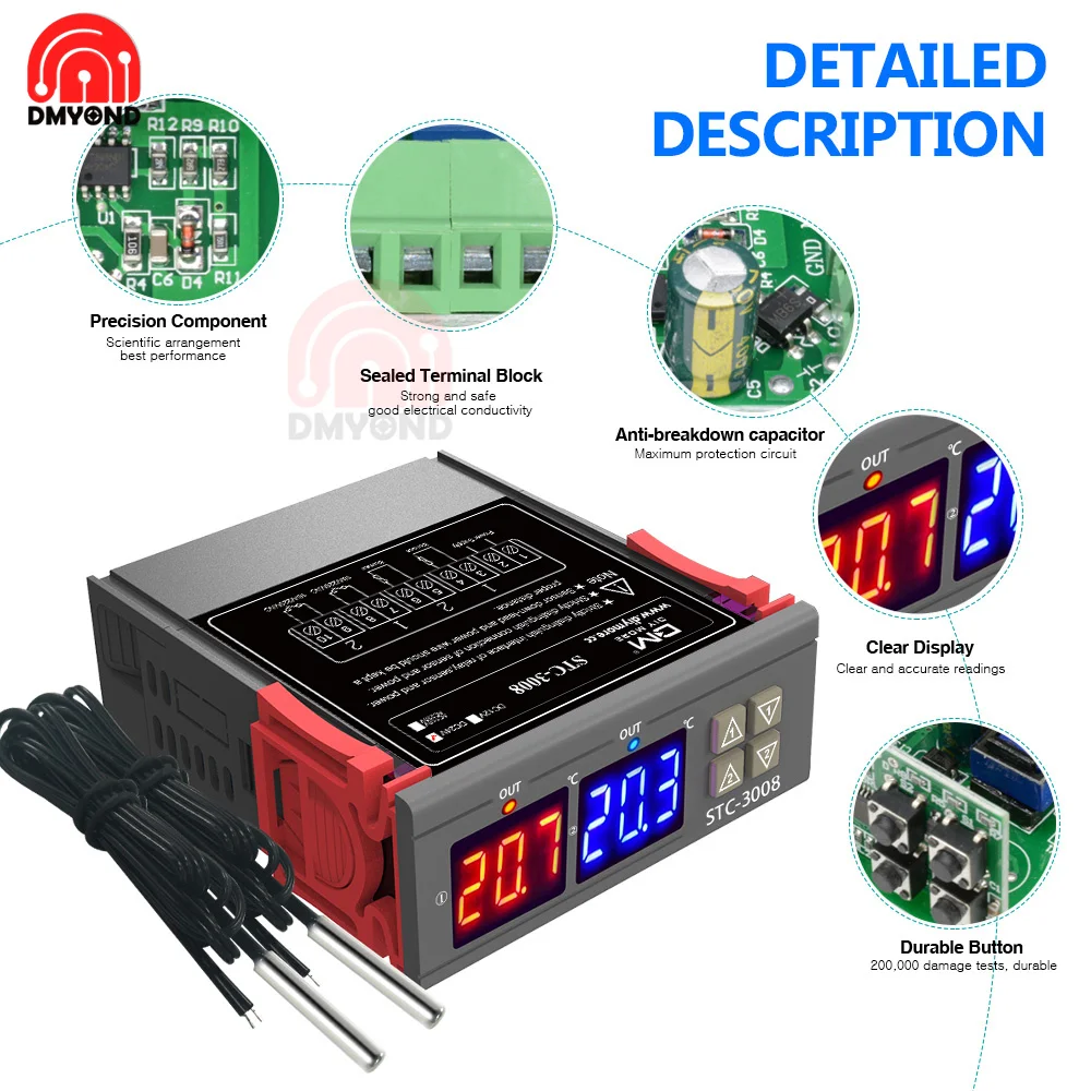 STC-1000 STC-3008 LED Digital Temperature Controller Thermostat Thermoregulator Incubator DC 12V 24V AC 110V 220V 12V-72V | Инструменты