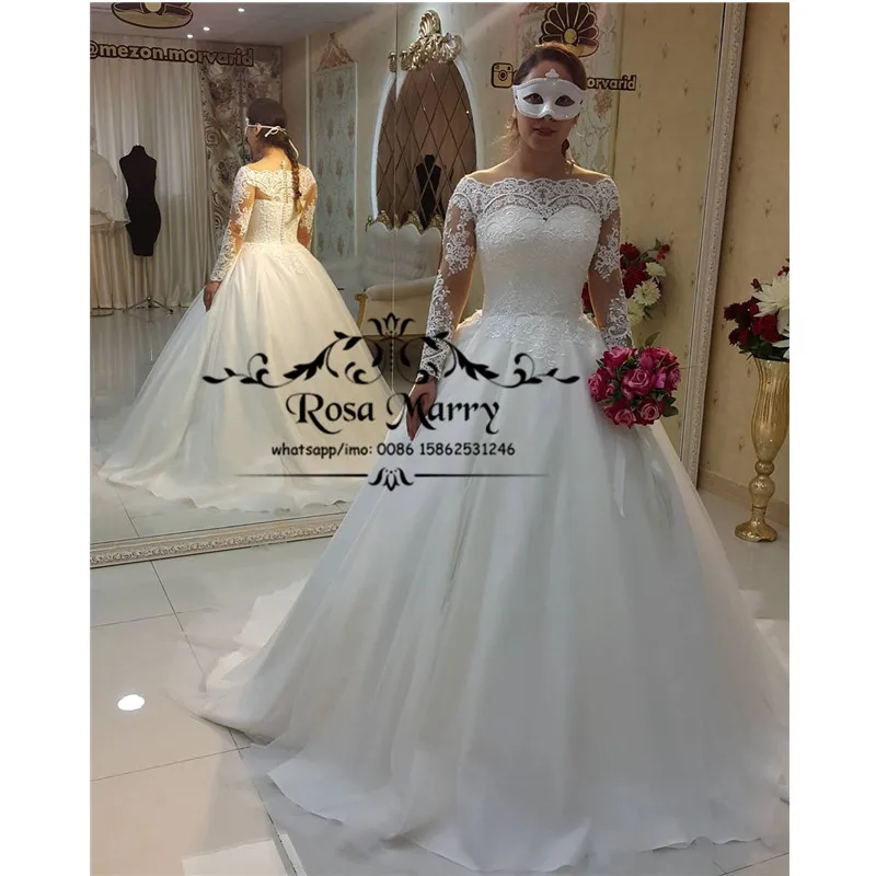 

Plus Size Ball Gown Lace Wedding Dresses 2020 Off Shoulder Long Sleeves Muslim Arabic Vestido De Novia Bridal Gowns