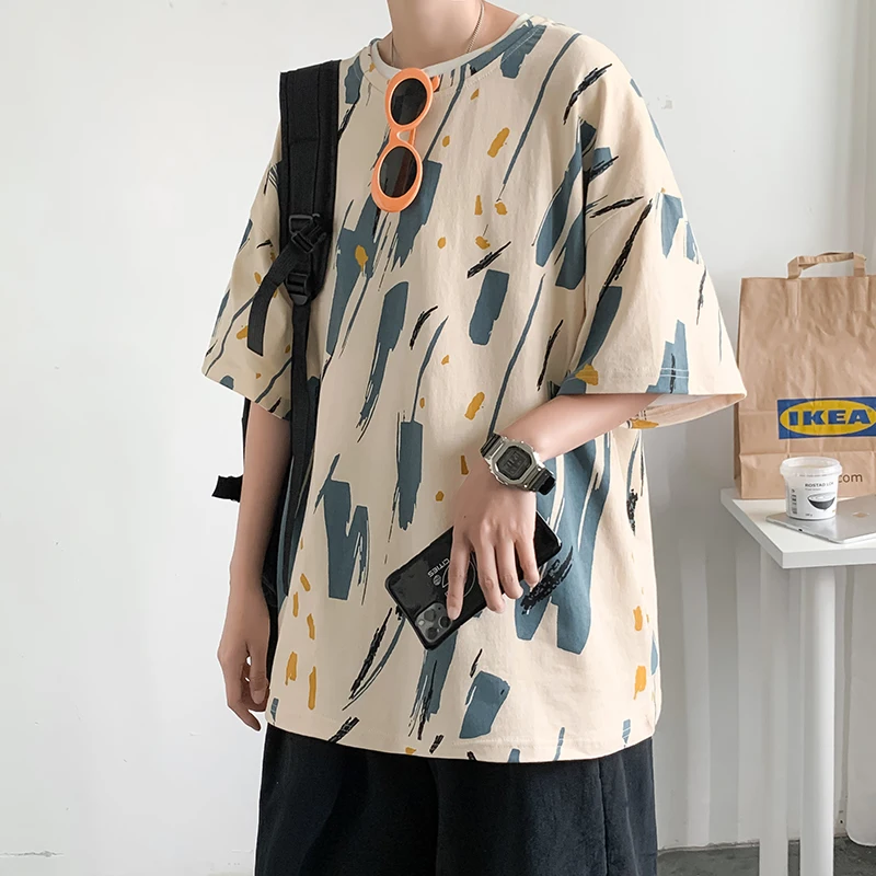 

All-match Ins Summer Males Tees Half Sleeves Oversize Japan Style Harajuku Streetwear Harajuku Graphic Tees Oversized T Shirt