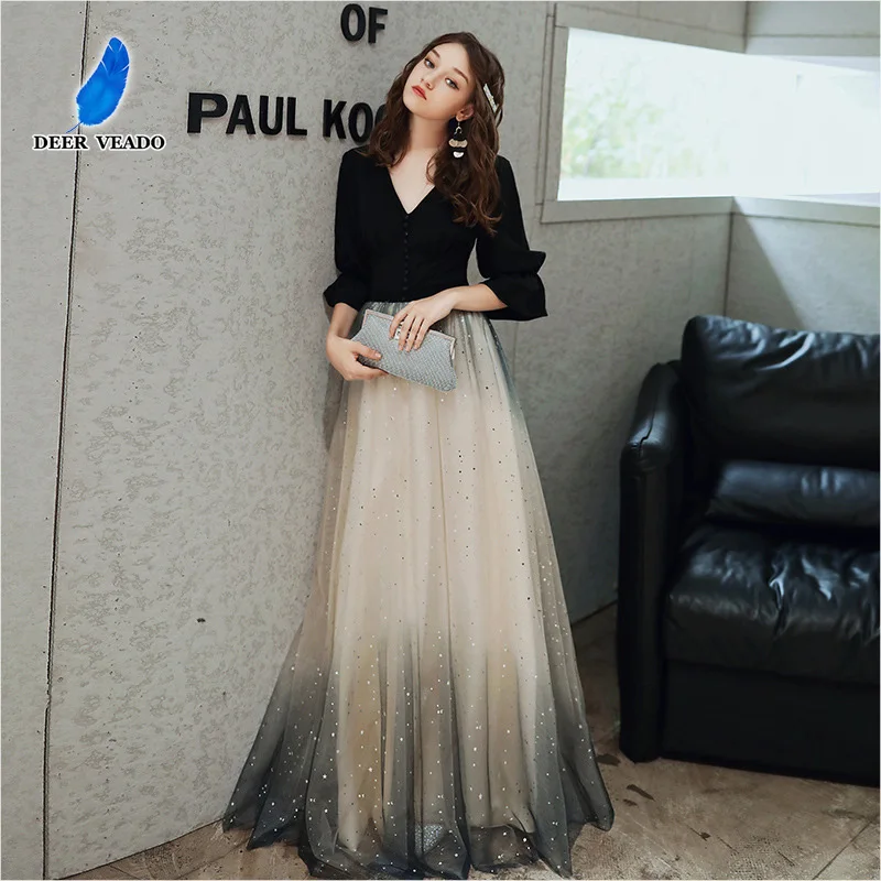 

Женское вечернее платье с глубоким V-образным вырезом, длинное