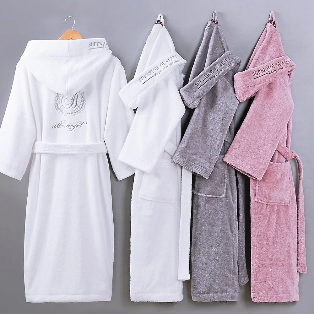 

Couple Nightgowns Autumn Winter Thickened Hooded Men And Women Towels Pijamas Sleepwear Hotel 100% Cotton Bathrobes Home Service