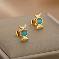 cute blue opal moon earrings for women stainless steel earrings korean fashion jewelry crescent earring christmas gift