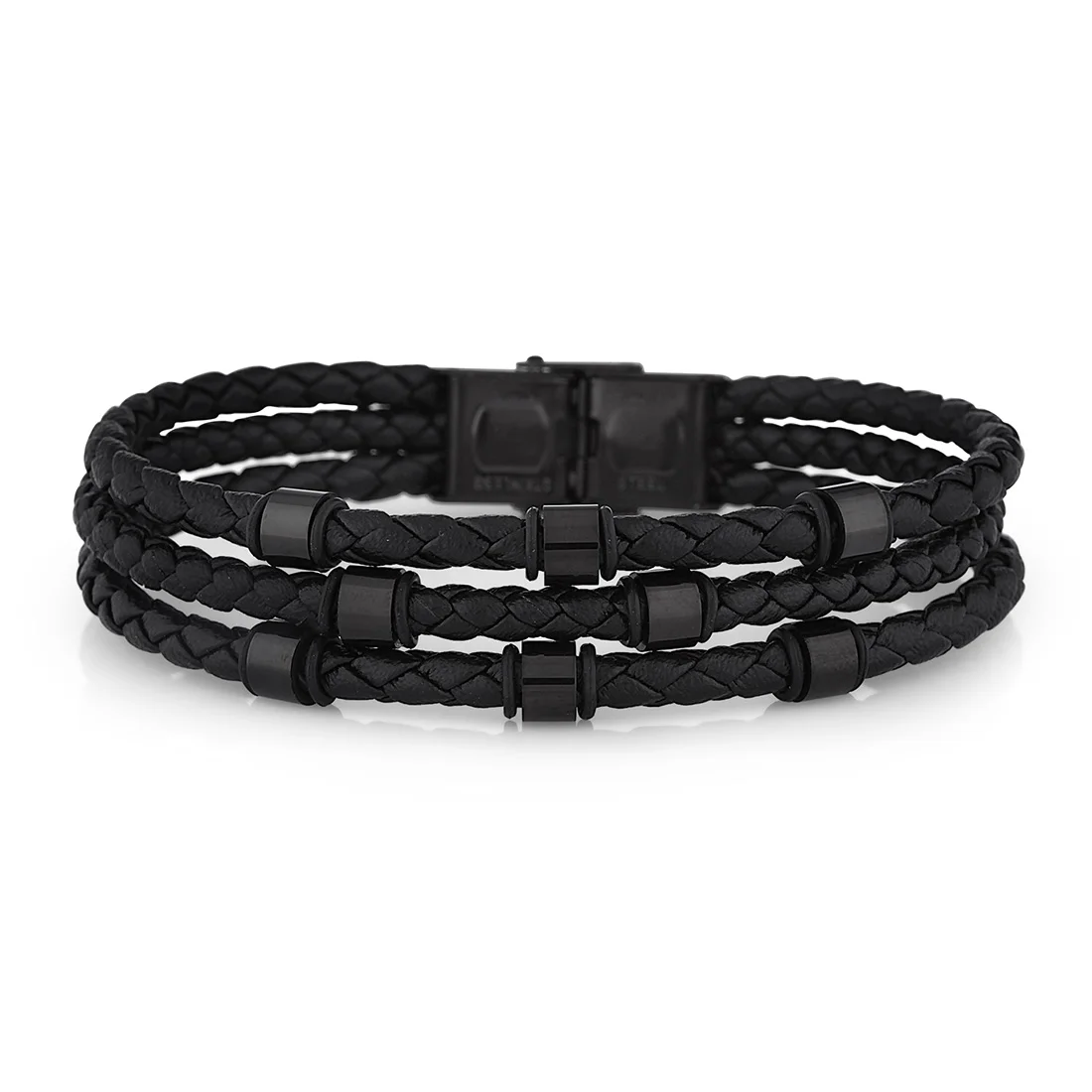 

Wesse JWQG3000 Men's Bracelet Bangles Fashion Jewelry Leather Black Birthday Gift for Mens
