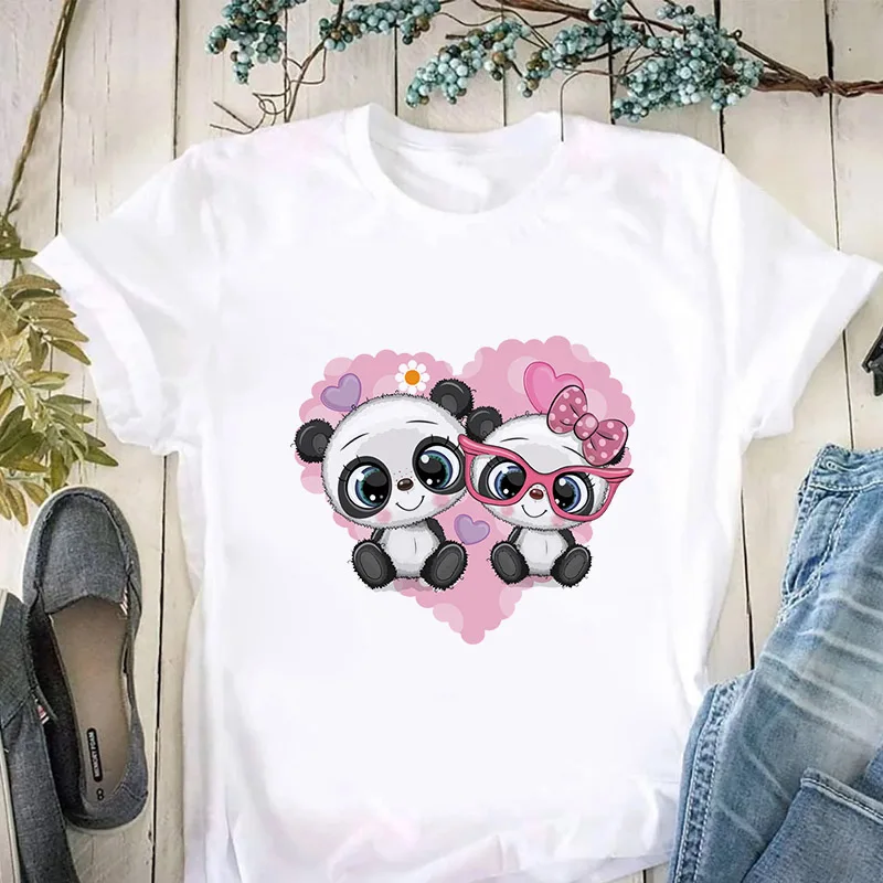 

Женская одежда, повседневная Летняя футболка, женская простая футболка с коротким рукавом и мультяшным принтом, милые женские футболки, бел...