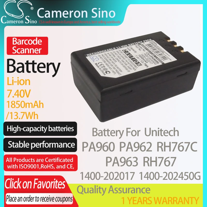 

CameronSino Батарея для Unitech PA960 PA962 PA963 RH767 RH767C подходит Unitech 1400-202017 1400-202450G штрих-кода аккумулятор сканера Батарея