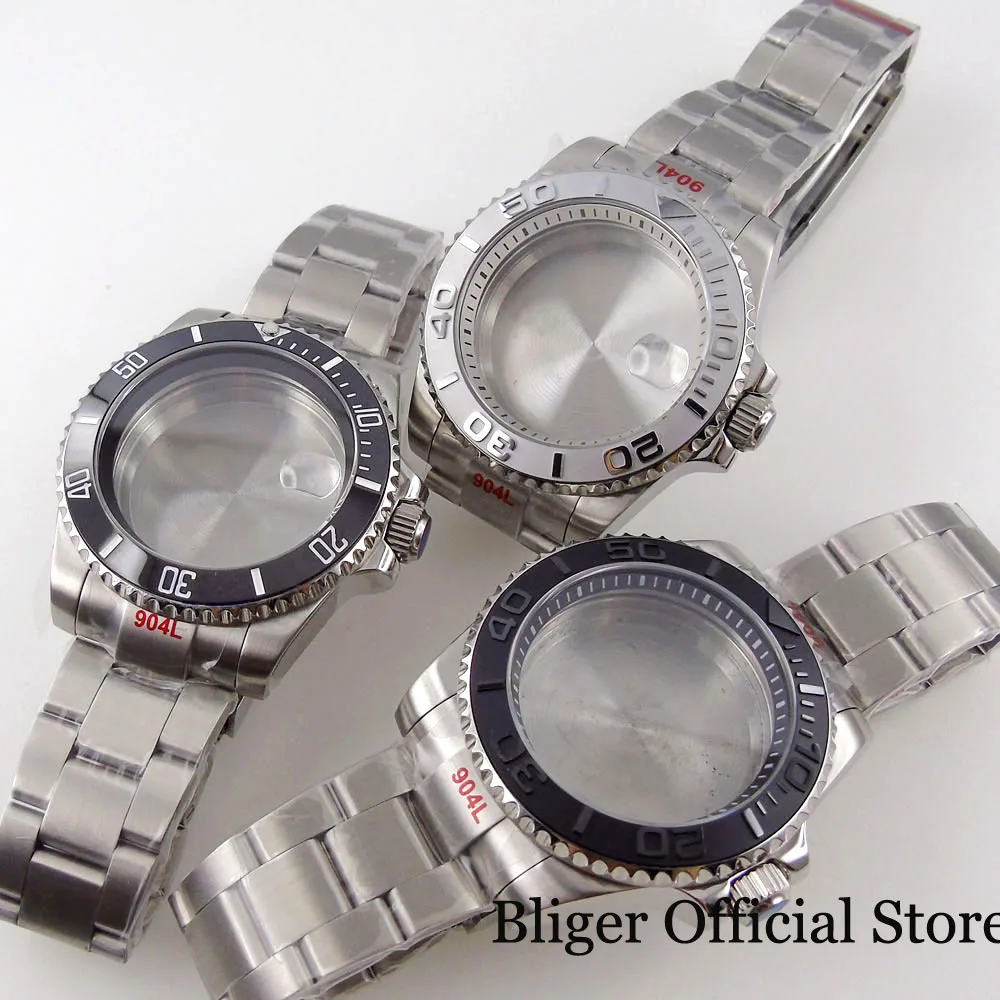 BLIGER Diver 40mm Watch Case fit ETA 2824 NH35A NH36A with Chapter Ring Brushed Oyster Band Glide Lock Clasp