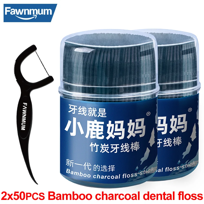 

Fawnmum 100 Pcs Bamboo Charcoal Dental Floss Interdental Brushes Stick For Teeth Flossers Cleaning Disposable Oral Hygiene Care