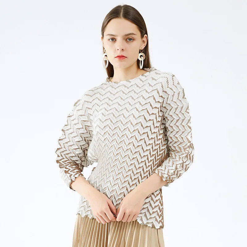 

Женская футболка с принтом, плиссированная, с круглым вырезом, эластичная, на осень-зиму, большие размеры 45-75 кг, 2020