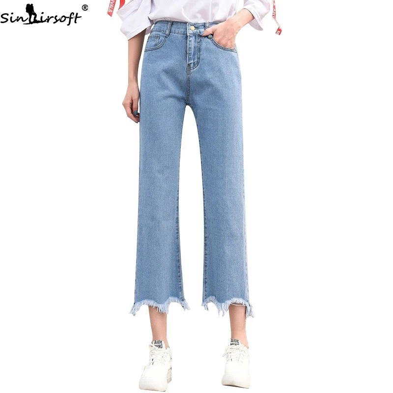 Женские джинсы с широкими штанинами и высокой талией прямые джинсовые брюки