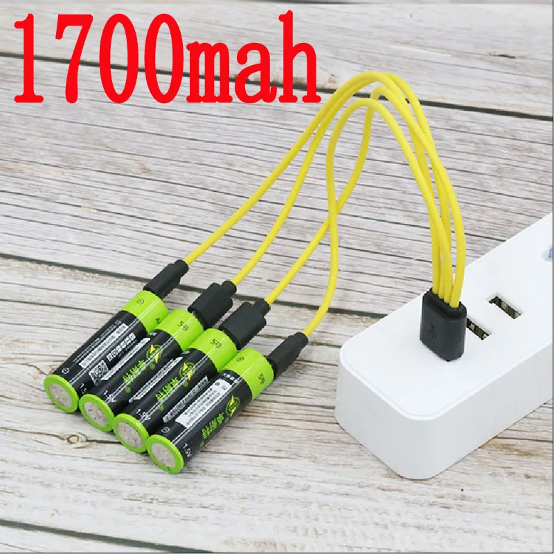 4 шт ZNTER 2550mwh 1,5 V USB AA 1700mAh литий-полимерная перезаряжаемая литиевая батарея с USB кабелем