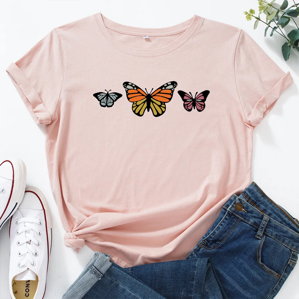

Fashion Butterfly Harajuku Graphic Women Tee Tops Summer Loose Casual Tshirt 100% Cotton Shirts Female T-shirts Kawaii Clothes