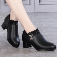 fashion women pumps shoes woman leather zipper thick high heels 5cm ladies autumn 2021 middle heel low boots dress shoe black 40