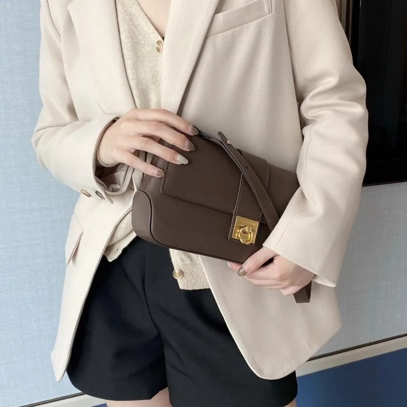 

Elegant Ladies Soft Split Leather Armpit Shoulder Bag French Style Vintage Flap Bag Office Women Sling Crossbody Bags Handbag