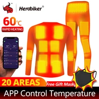 Winter Heated Underwear Suit Smart Phone APP Control Temperature USB Battery Powered Fleece Thermal Motorcycle Jacket NEW