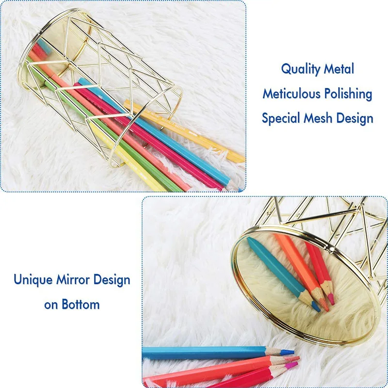 

Metal Pen Holder 2 Pack Desk Stationery Storage Organizer Container Pencil Holder for Office and Home