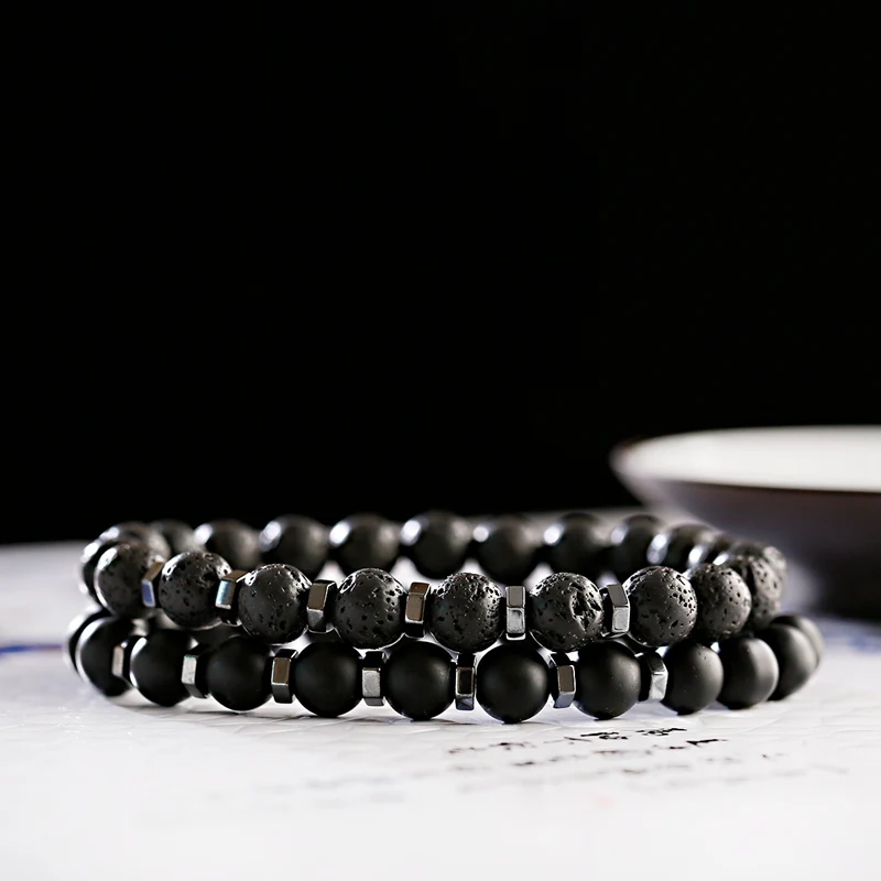 8mm Beaded Men Bracelets Black Lava Stone Hematite Beads Charm Bracelet Women Prayer Jewelry Yoga Dropshipping Pulsera Hombre | Украшения и