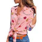 Женская шифоновая блузка, повседневные топы с длинным рукавом и отложным воротником, элегантные офисные рубашки, размера плюс