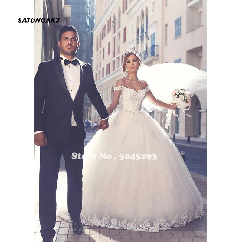 

2020 Elegant Wedding Dress Off The Shoulder Lace Ball Gown Sweep Train Princesa Bridal Vestido De Novia Online Shop Undefined