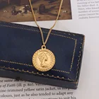 Цепочка с подвеской женская из нержавеющей стали, уникальное круглое ожерелье с кулоном в виде королевской Елизаветы, кубинская цепь с золотым покрытием, винтажная монета