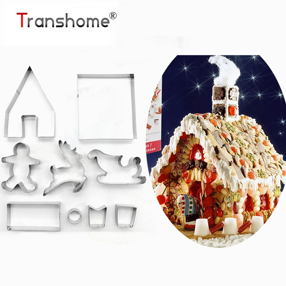 Transhome Рождественский имбирный домик 9 шт. стальной 3D дом лось формочки для печенья