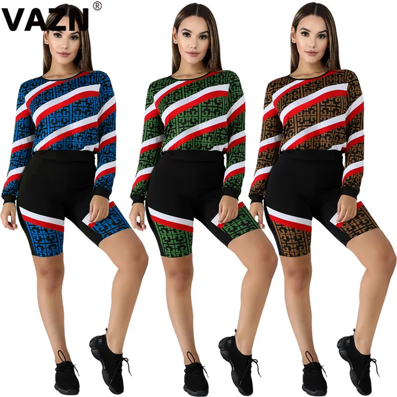 VAZN GOJS19132 осень черный синий цвет спортивный стиль для молодых сексуальный 2019 комплект длинный рукав