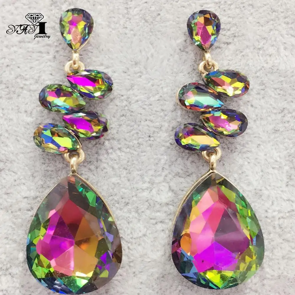 

YaYi Jewelry Fashion Multi Glass Rhinestone Dangle Crystal Women's Ancient Gold Color Gem Earrings Lovers Gift