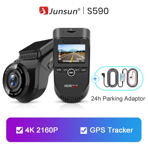 Junsun автомобиля видеорегистратор двойной объектив Dashcam Встроенный gps трекер 4 к 2160 P HD ночное видение камера с 1080 170 сзади - Название цвета: no wifi with gps