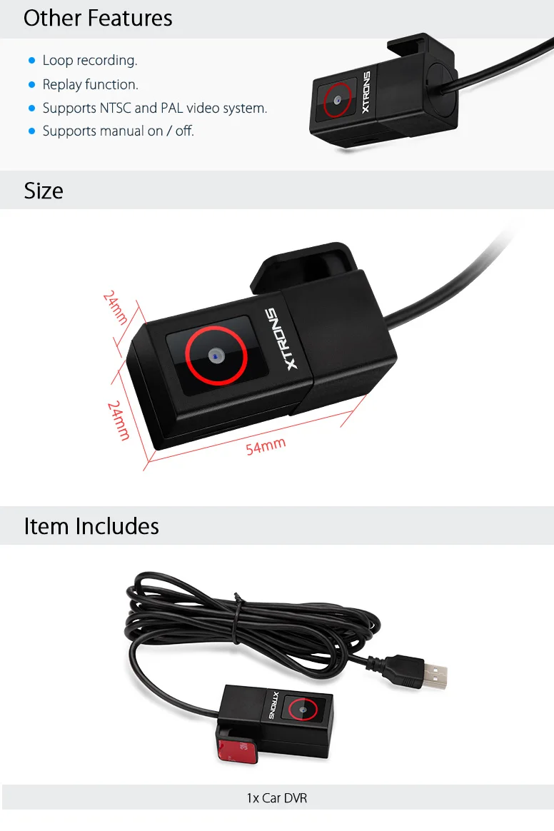 XTRONS DVR019S в автомобиль dvr тире камера USB мини рекордер с ночного видения 1280*700