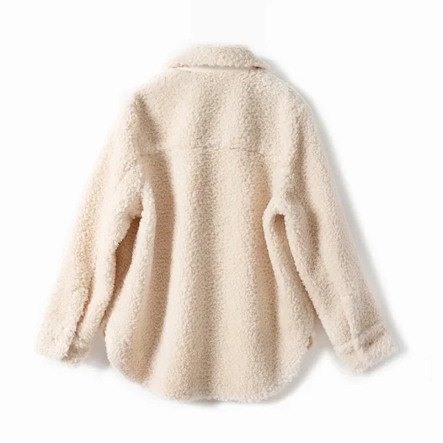 

Women Wool Blend Coat lady Long Sleeve Turn-Down Collar Loose Furry Jacket Female Single-Breasted Outwear Top 2021 New