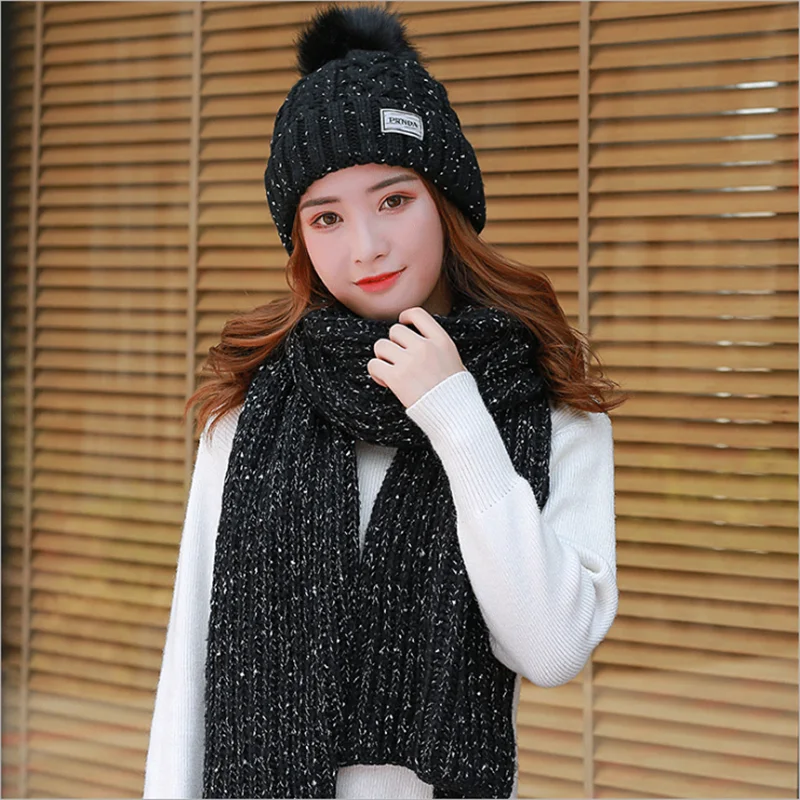 Зимняя Модная вязаная шапка и шарф Tsuretobe комплект из двух предметов Женская