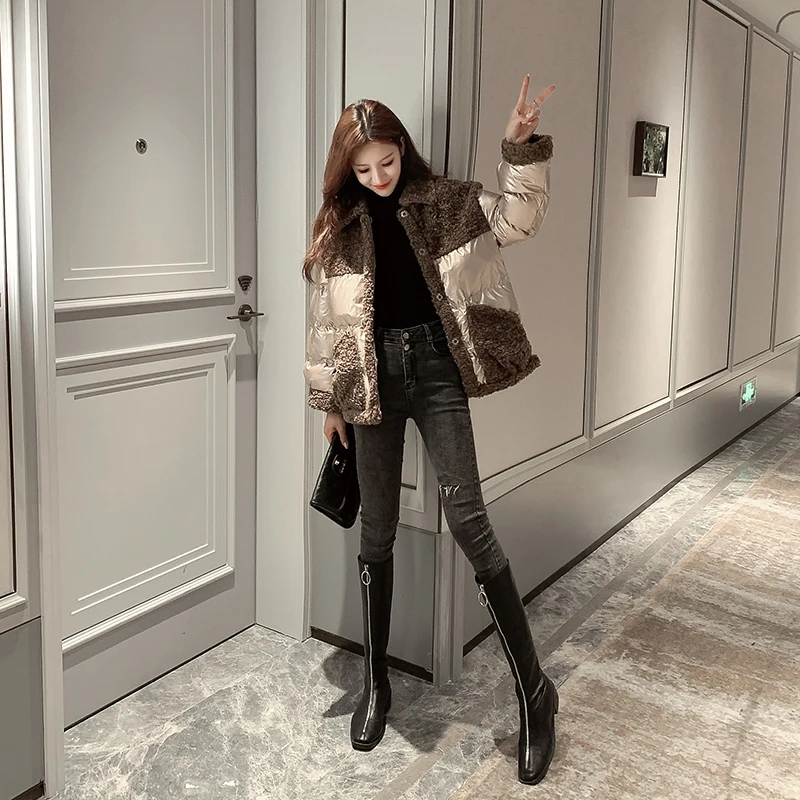 2019 зимняя куртка в Корейском стиле из искусственной овечьей шерсти с мехом