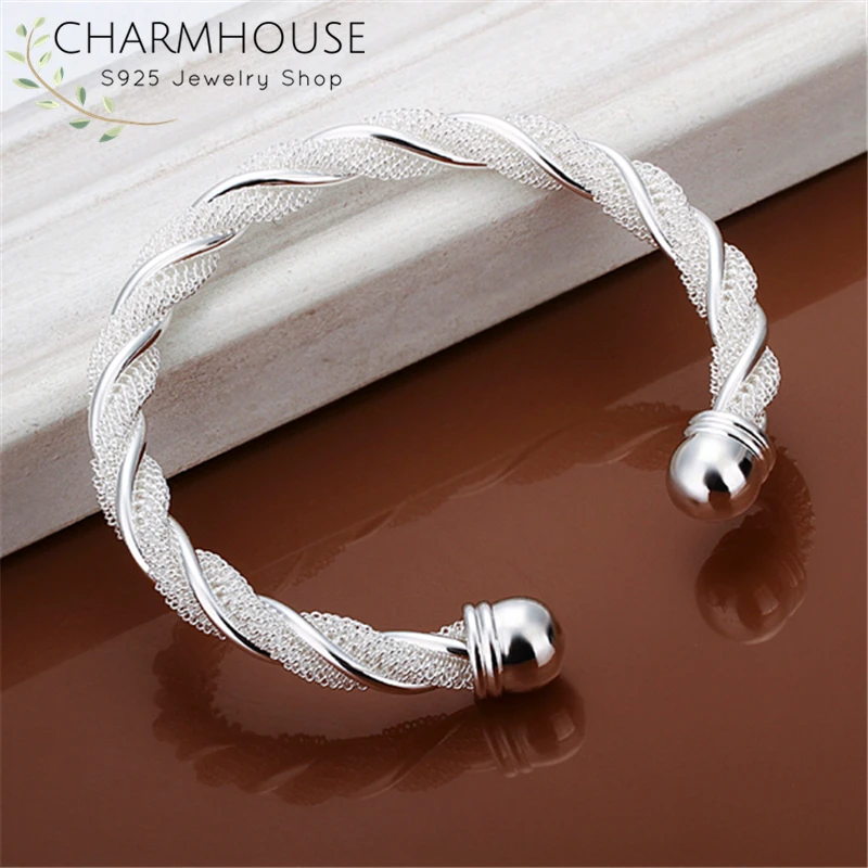 Женский плетеный браслет из серебра 925 пробы|open bangle|bangle braceletwholesale bangle |