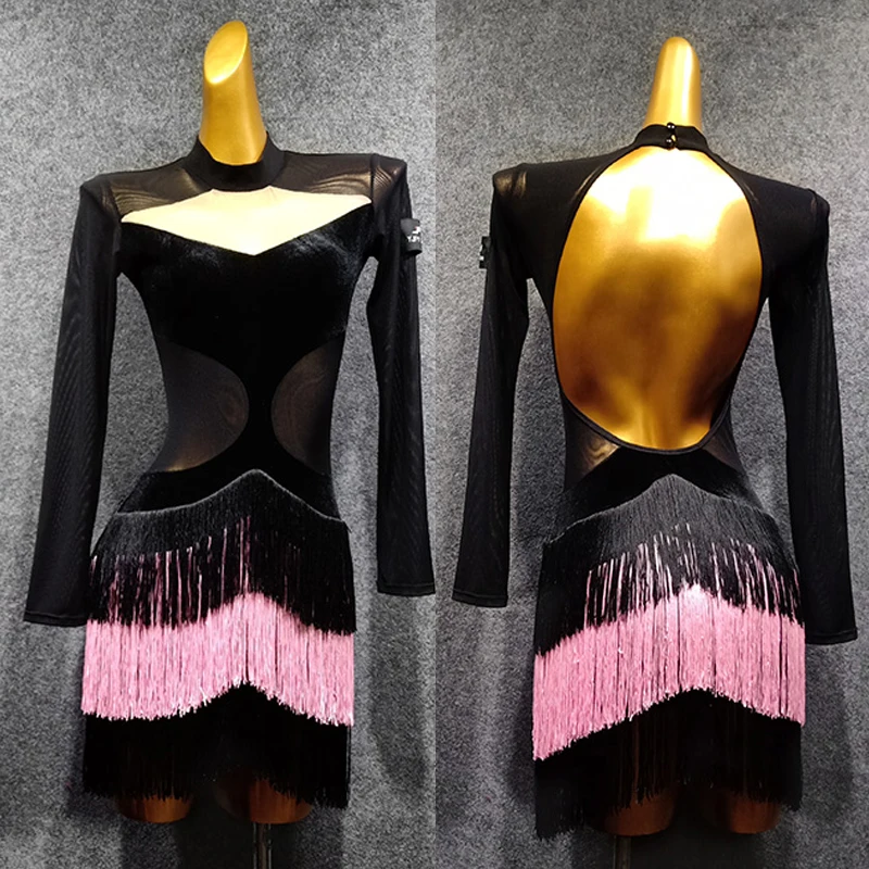 

Женское платье для латиноамериканских танцев, танцевальное платье с открытой спиной и бахромой, танцевальное платье для выступлений и соре...