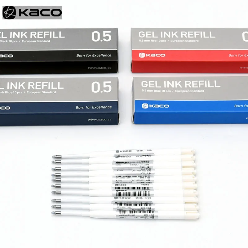 Kaco 10pcs/box G2 Refill European Standard 0.5mm Black Red Blue Dark-blue ink Refills for Retractable Gel Pens Office Supplies