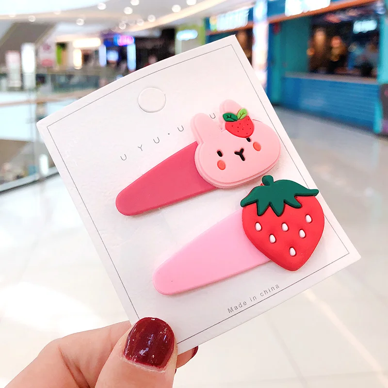 

2 Pcs/Set New Girl Cute Rabbit Dinosaur Fresh Strawberry Avocado Hair Clips Children Acrylic Hairpins Kid Sweet Hair Accessories
