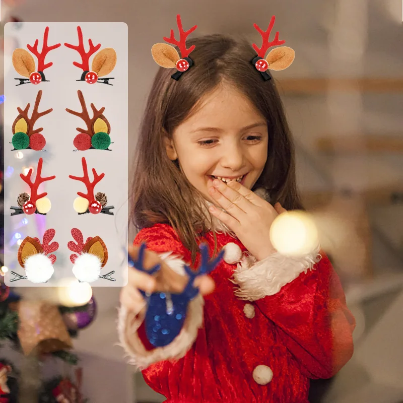 

2Pcs Christmas Hair Clips Cute Antler Deer Ear Hairpins For Girls Xmas Gifts New Year Christmas Barrettes Kids Hair Accessories