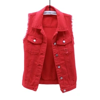 punk cowboy vest woman spring 2022 fashion sleeveless tops womens denim vest jackets blue white pink red vest coat