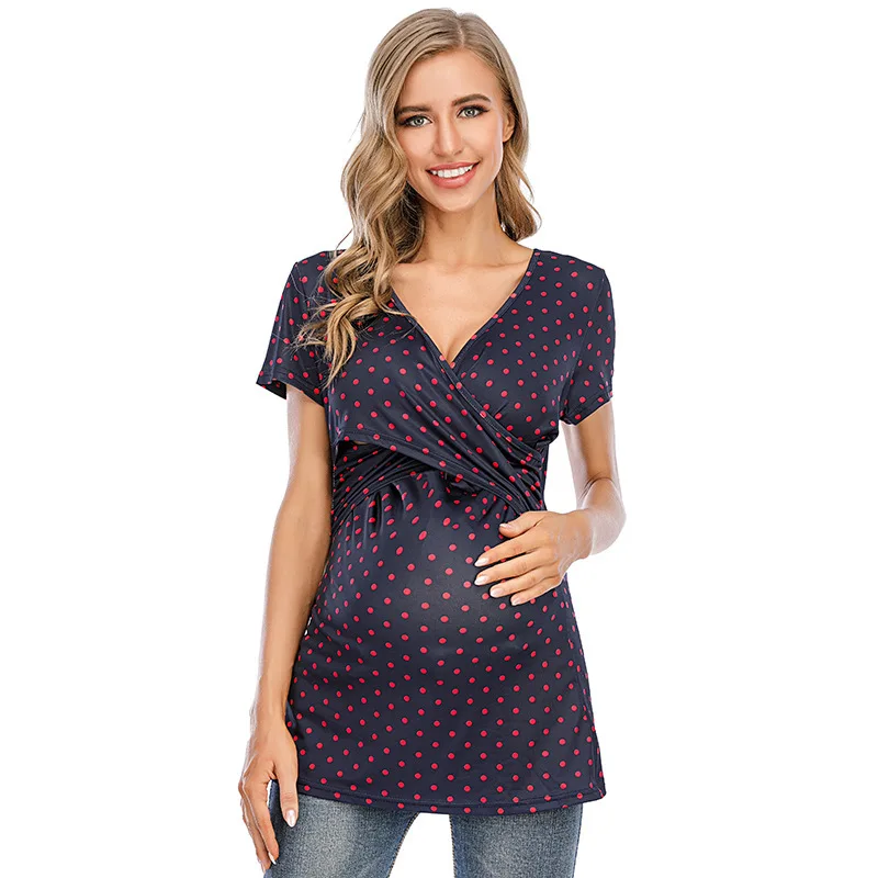 

CROSS chest printed short-sleeved V-neck maternity feeding means pregnancy clothes pregnancy dress maternity dress